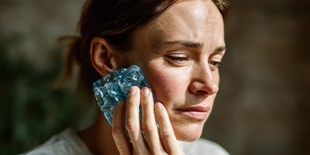 Woman using a cold compress
