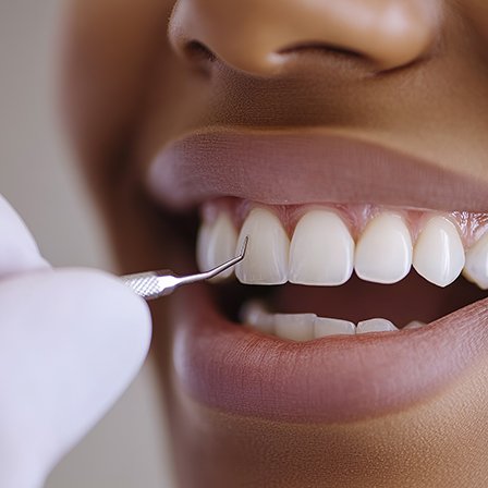 Up-close view of no-prep veneers once they are in place